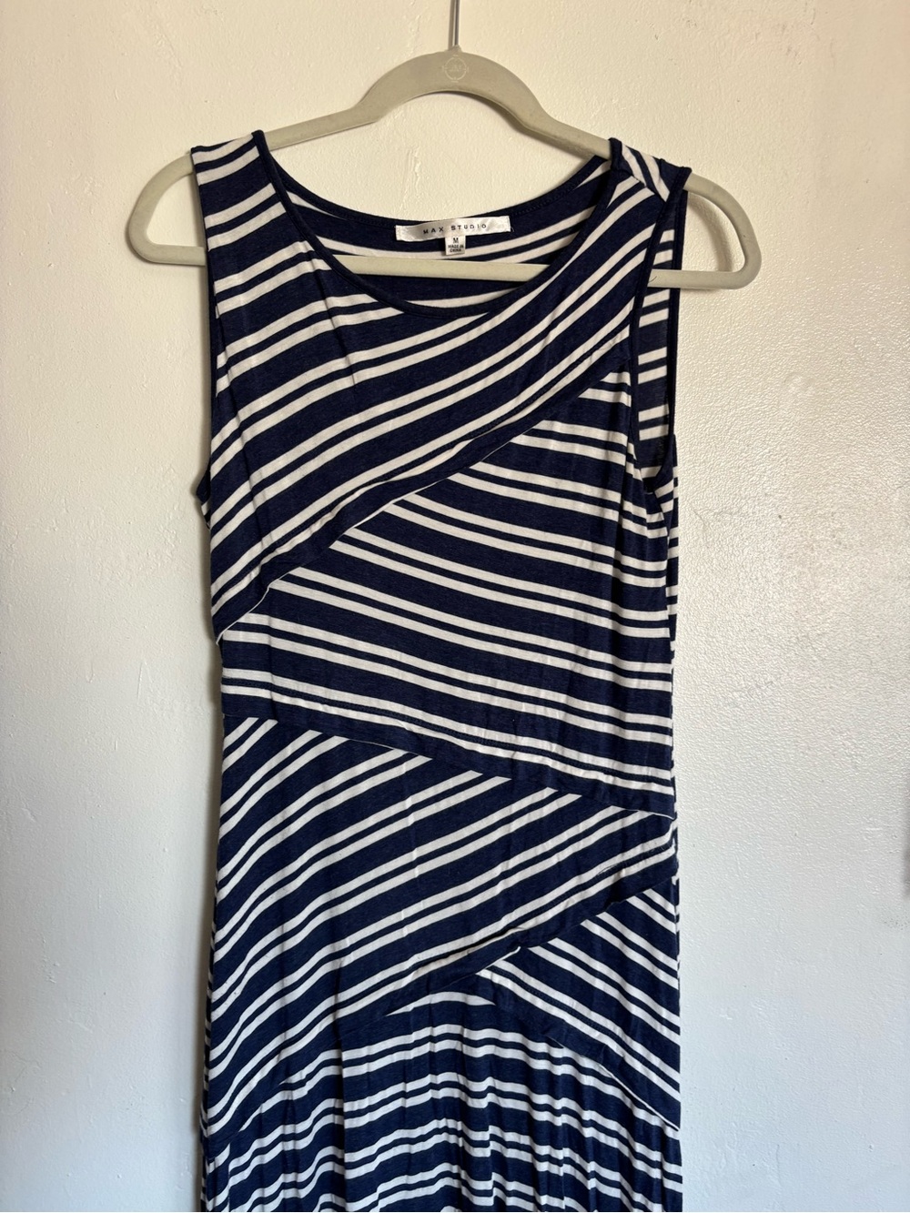 Max Studio Navy & White Diagonal Stripe Sleeveless Dress